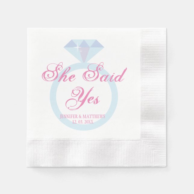 Sie sagte ja Diamond Ring Wedding Monogram Napkins Serviette (Vorderseite)