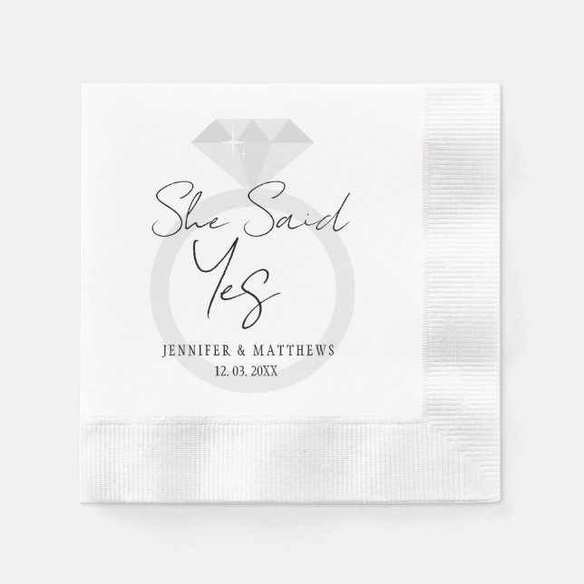 Sie sagte ja Diamond Ring Wedding Monogram Napkins Serviette (Vorderseite)