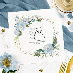 Sie sagte Ja Dusty Blue Geometrische Hochzeitsdusc Serviette