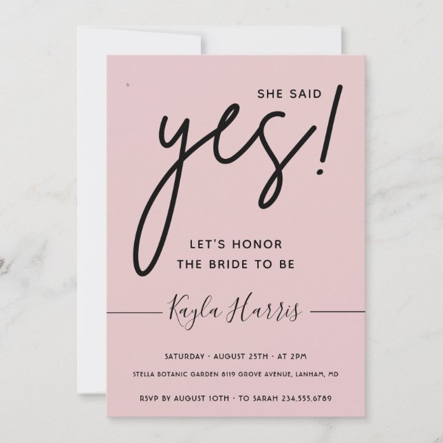 Sie sagte Ja Einfache Brautdusche Einladung (Vorderseite)