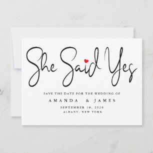 Sie sagte: Ja Einfache Minimalistische schwarze Sc Save The Date