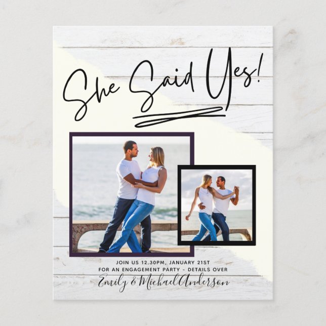 Sie sagte ja - Einladung zur Foto-Engagement-Parte Flyer (Vorne)