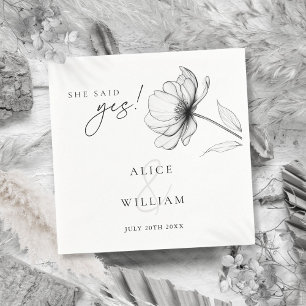 Sie sagte Ja Elegante florale Engagement Party Serviette