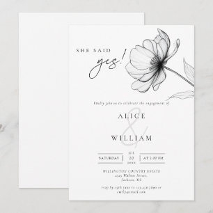 Sie sagte Ja Elegantes Chic Florales Verlobungsfes Einladung