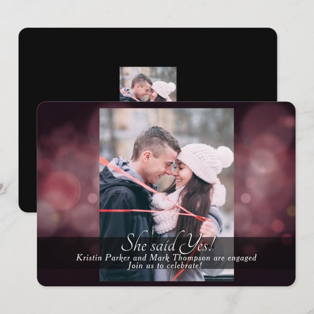 Sie sagte ja Engagement Partei Burgund Einladung (Vorne/Hinten)