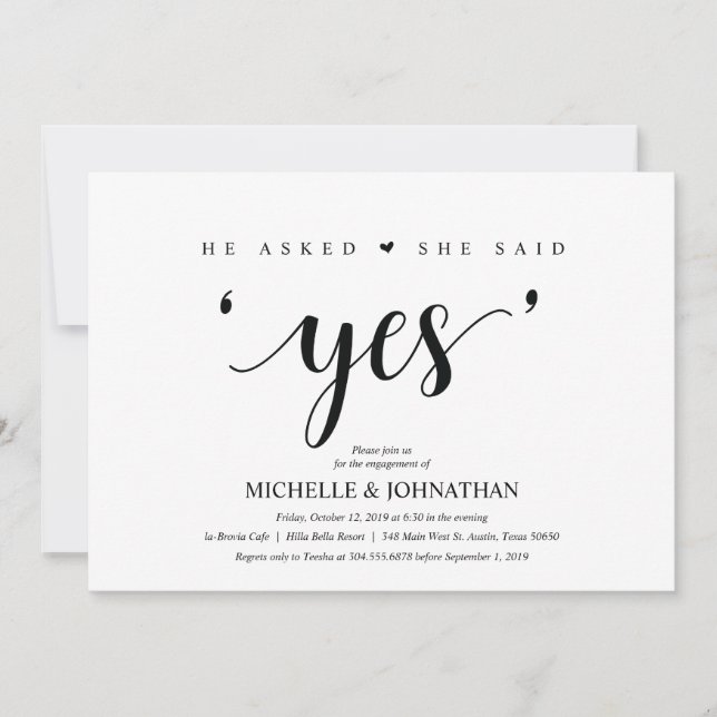 Sie sagte ja, Engagement Partei lädt ein Einladung (Vorderseite)