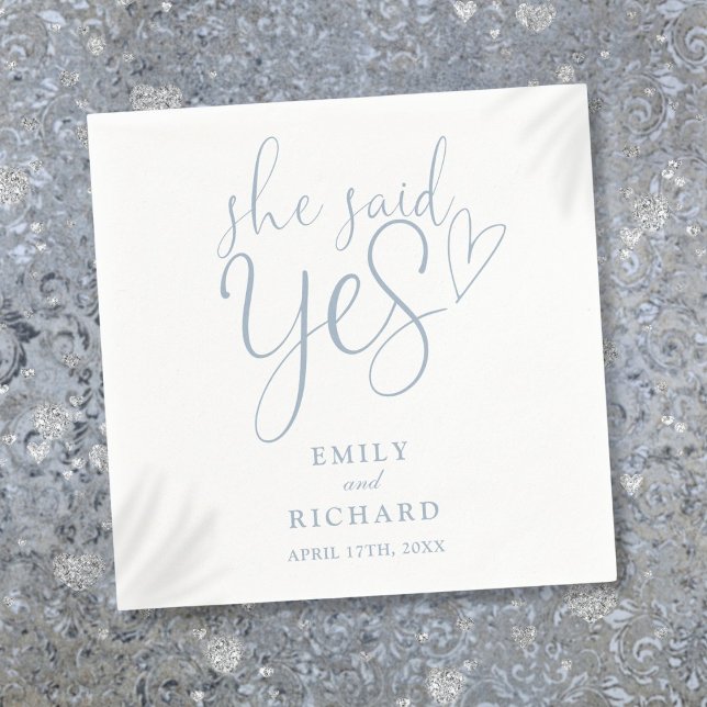 Sie sagte ja Engagement Party Elegant Dusty Blue Serviette (She Said Yes Engagement Party Elegant Dusty Blue Napkins)
