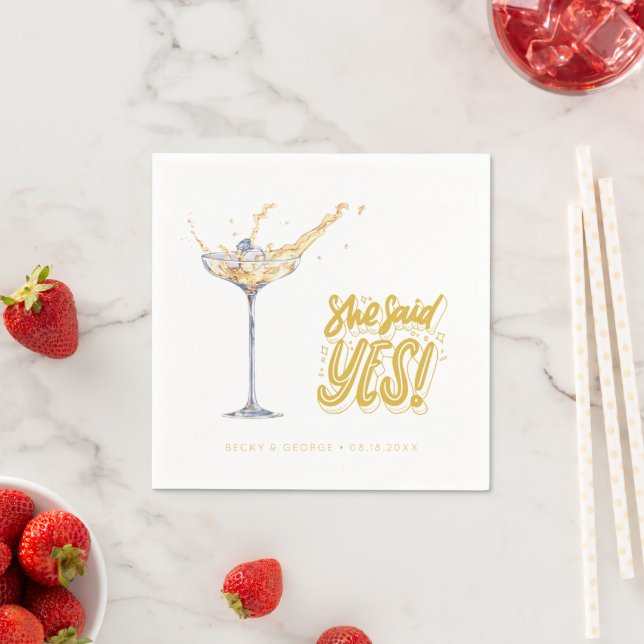 Sie sagte: Ja Gold Champagne Engagement Party Serviette (Beispiel)