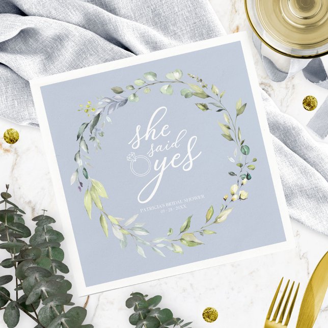 Sie sagte ja Greenery Eucalyptus Brautparty Nicker Serviette (Von Creator hochgeladen)