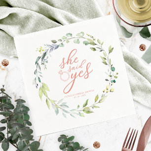 Sie sagte ja Greenery Eucalyptus Brautparty Serviette