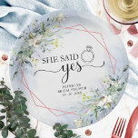 Sie sagte ja Greenery Geometric Bridal Napkins Pap Pappteller<br><div class="desc">Sie sagte ja Greenery Geometric Bridal Napkins Papierplatte</div>