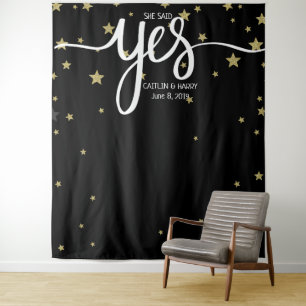 sie sagte Ja Hochzeitsfoto Booth Hintergrundbanner Wandteppich