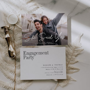 Sie sagte ja, moderne Script Foto Verlobung Einladung