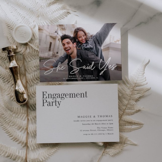 Sie sagte ja, moderne Script Foto Verlobung Einladung (Von Creator hochgeladen)