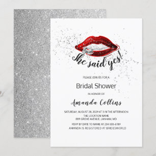 SIE SAGTE JA Moderner Glitzer Silver Brautparty Einladung