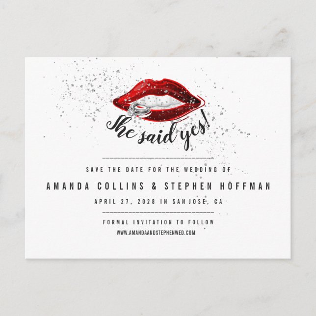 Sie sagte ja | Modernes Chic - Foto Save the Date Postkarte (Vorderseite)