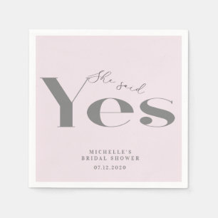 Sie sagte ja modernes typografisches Brautparty Serviette