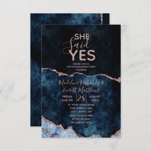 Sie sagte Ja Navy Blue Engagement Party Einladung