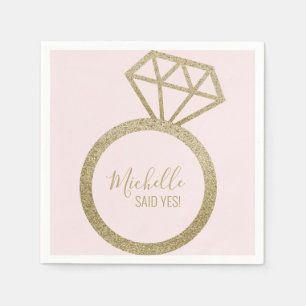 Sie sagte ja! Rosa/goldener Glitzer Verlobung Ring Serviette