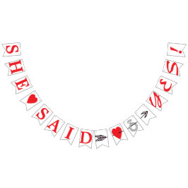 SIE SAGTE JA, roter Text - Diamantring, Herz+Pfeil Wimpelkette
