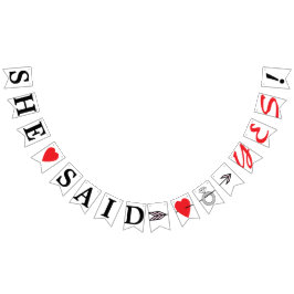 SIE SAGTE JA, Rotes Herz, Diamantring und Pfeil Wimpelkette