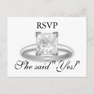 Sie sagte ja! RSVP-Karten mit Diamantring Einladungspostkarte