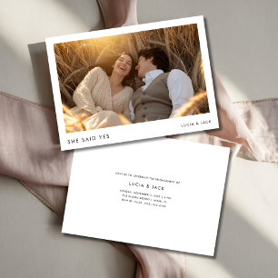 Sie sagte ja Rustic Boho Foto Hochzeit Verlobung Einladung