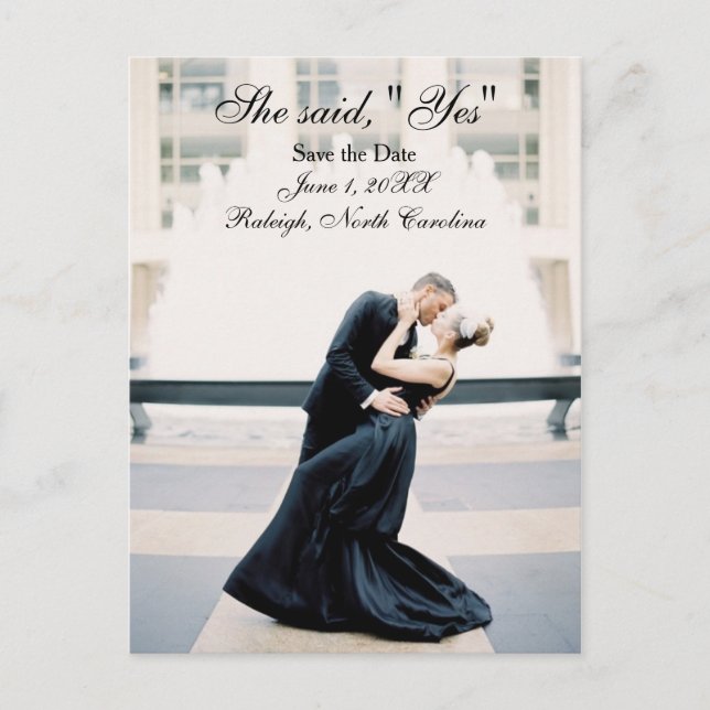 Sie sagte: "Ja" Save the Date - Postkarte (Vorderseite)