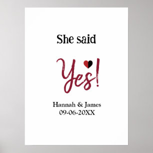 Sie sagte Ja Verlobung Party Name Datum einfach mi Poster