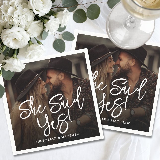 Sie sagte Ja Verlobungsfoto-Party Serviette (She Said Yes Engagement Photo Party Napkins)