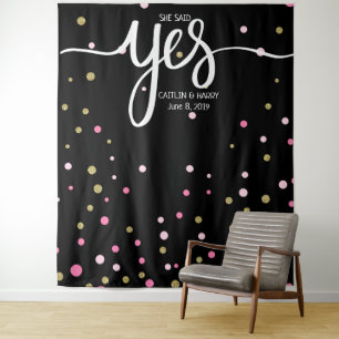 sie sagte ja wedding Foto Stand-Hintergrundfahne Wandteppich