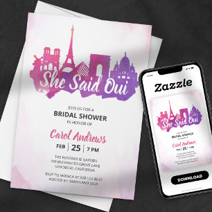 Sie sagte Oui! Aquarell Pariser Brautparty Einladung