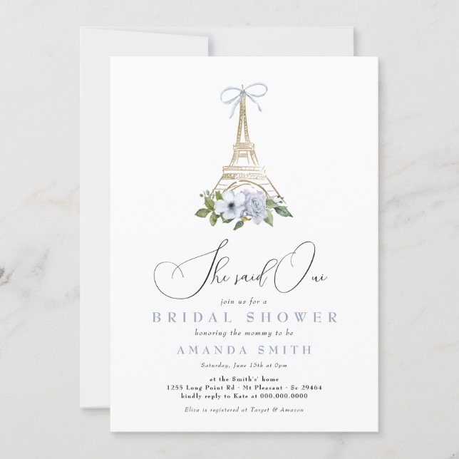 Sie sagte Oui Französisch Eiffelturm Brautparty Einladung (Vorderseite)