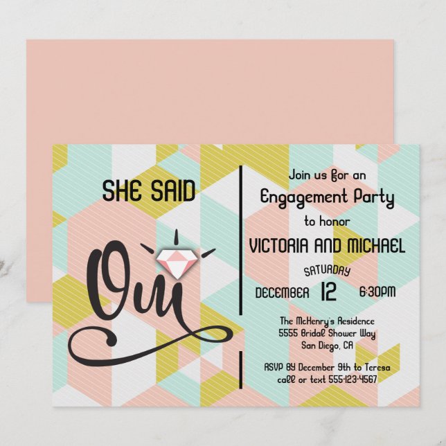 Sie sagte Oui ja, moderne Verlobungspartei Einladung (Vorne/Hinten)