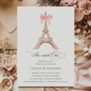 "Sie sagte Oui Paris Bow Eiffel Tower Whimsical Einladung