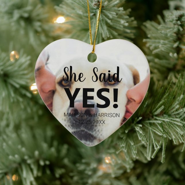 Sie sagte Yes custom Foto Verlobung Weihnachten Keramik Ornament (Baum)