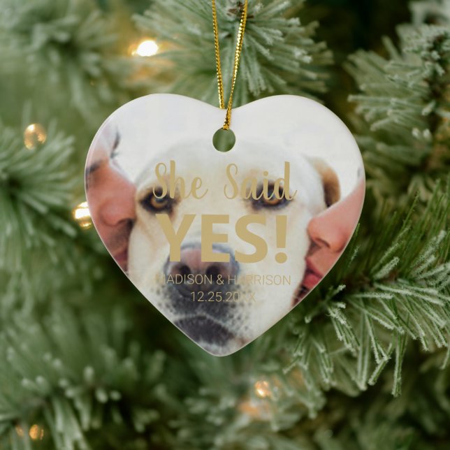 Sie sagte Yes custom Foto Verlobung Weihnachten Keramik Ornament (Baum)