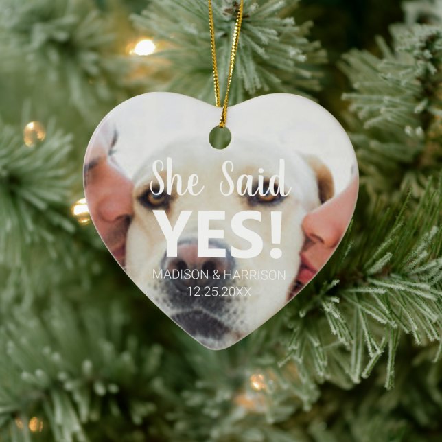 Sie sagte Yes custom Foto Verlobung Weihnachten Keramik Ornament (Baum)