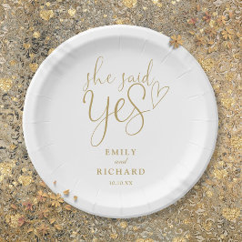Sie sagte Yes Engagement Party Elegant Gold Pappteller