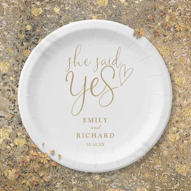 Sie sagte Yes Engagement Party Elegant Gold Pappteller (She Said Yes Engagement Party Elegant Gold Paper Plates
)
