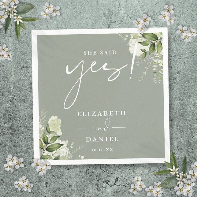 Sie sagte Yes Green Sage Green Engagement Party Serviette (She Said Yes Greenery Sage Green Engagement Party Napkins)