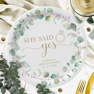 Sie sagte Yes Greenery Eucalyptus Brautparty Pap Pappteller