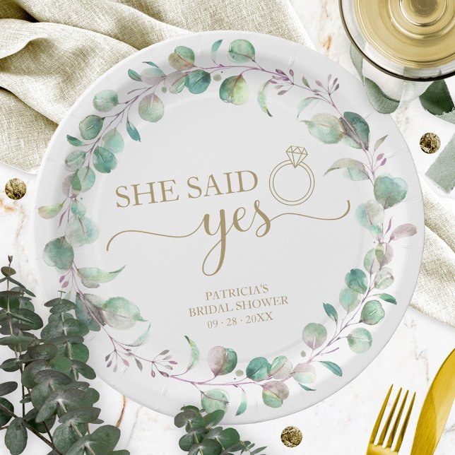 Sie sagte Yes Greenery Eucalyptus Brautparty Pap Pappteller (Von Creator hochgeladen)
