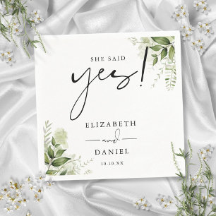 Sie sagte Yes Greenery Floral Engagement Party Serviette