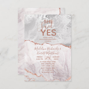 Sie sagte Yes White & Rose Gold Engagement Party Einladung