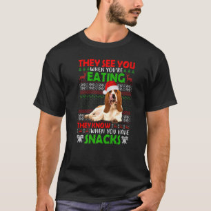Sie sehen dich, wenn du Basset Hound Santa isst T-Shirt