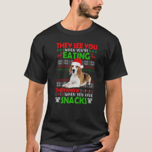 Sie sehen dich, wenn du Beagle Santa Ugly isst T-Shirt