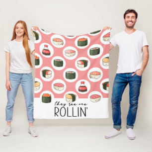 Sie sehen Me Rollin' Kawaii Fun Sushi Rolls & Dots Fleecedecke