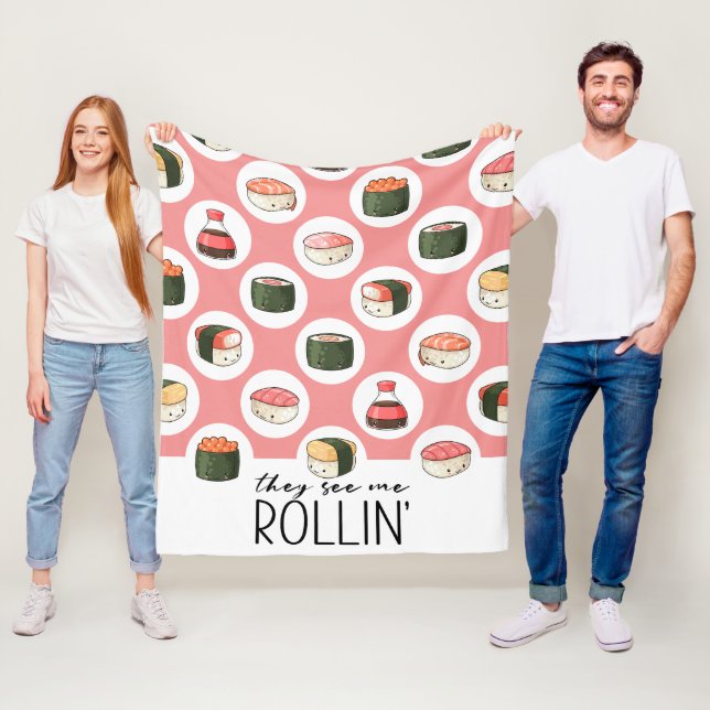 Sie sehen Me Rollin' Kawaii Fun Sushi Rolls & Dots Fleecedecke (Beispiel)