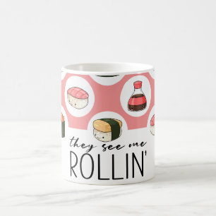 Sie sehen Me Rollin' Kawaii Fun Sushi Rolls & Dots Kaffeetasse
